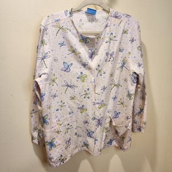 Scrub H. Q butterflies multicolor Scrub jacket size M - Picture 1 of 10